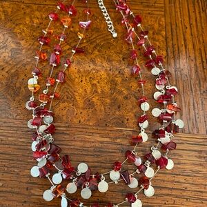 Elegant Red Gemstone Chip and Silver Women's Necklace